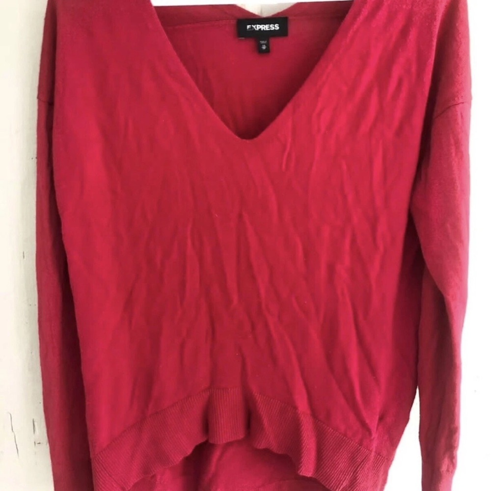 Express Women's Vibrant Red V-Neck Sweater ~ X-Small